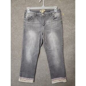 Democracy Flexellent Ankle Jeans Womens 10 Gray Cuffed Bohemian Embellished